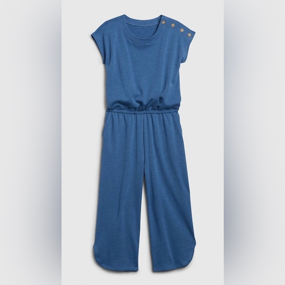 Gap Kids Wide Leg Jumpsuit w Button Shoulder and Pockets - Blue - Girls Size L